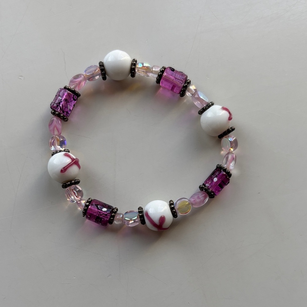 Pink and White Beaded Bracelet